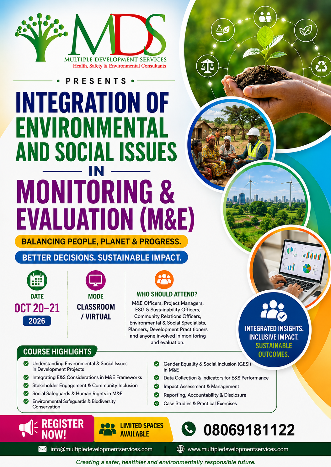 INTEGRATION OF ENVIRONMENTAL AND SOCIAL ISSUES IN MONITORING AND EVALUATION COURSE